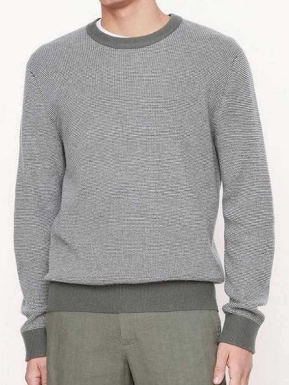 VINCE - Feeder Stripe Long Sleeve Crew Sweater - Sycamore/Pearl - Green - Large